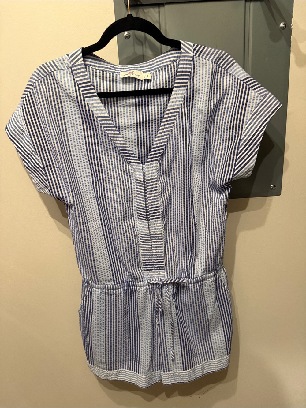 Vineyard Vines Blue and White Striped V-Neck Drawstring Tunic